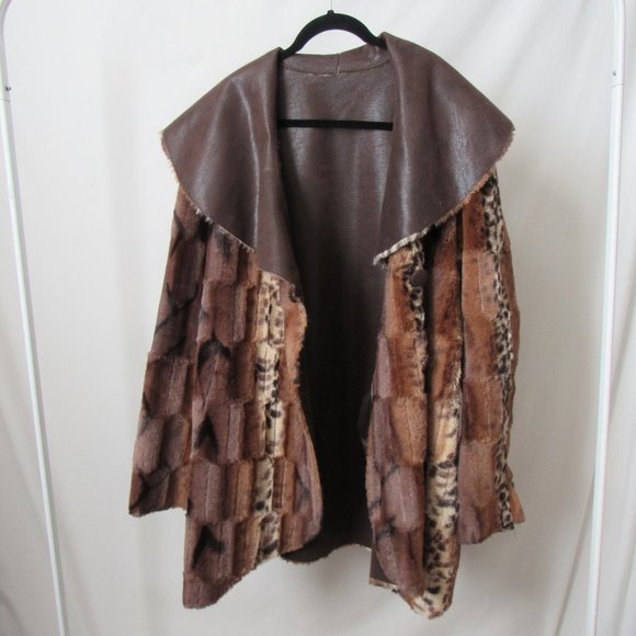 VINTAGE Glamorous 90s Plush Faux Fur Coat Mixed Animal Print Chi By Falchi Brand - Picture 3 of 13